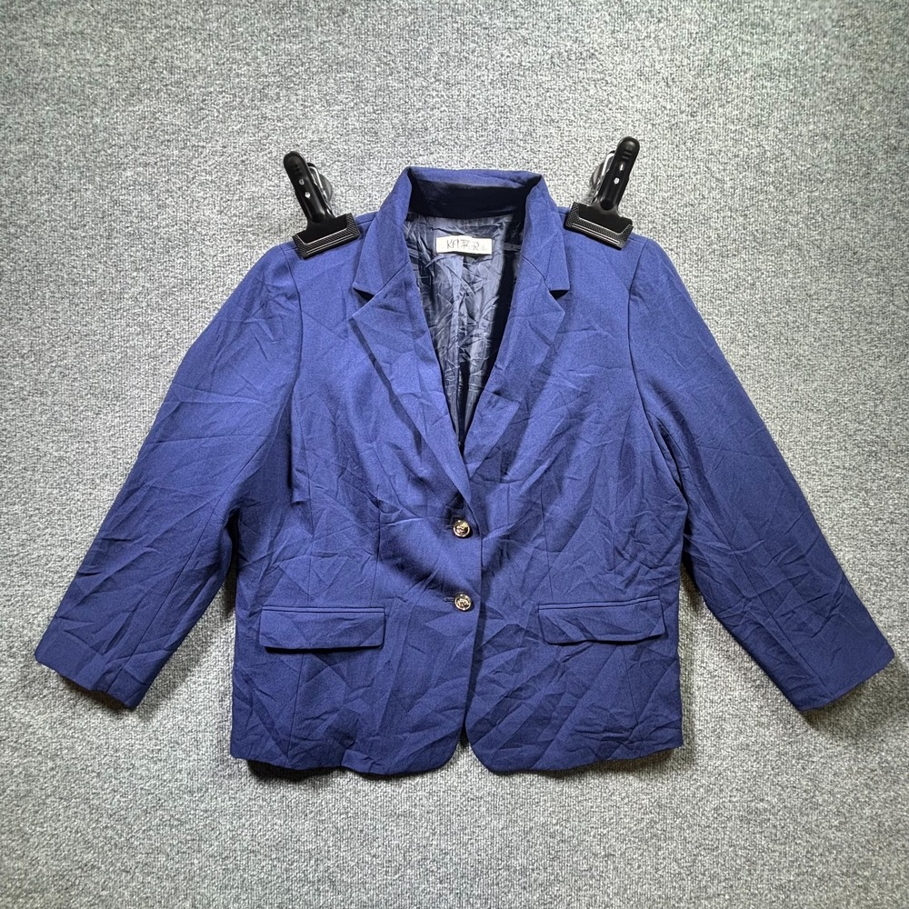 Kasper Suit Jacket Womens 16W Blue Business Preppy Formal Stretch Notch Lapel